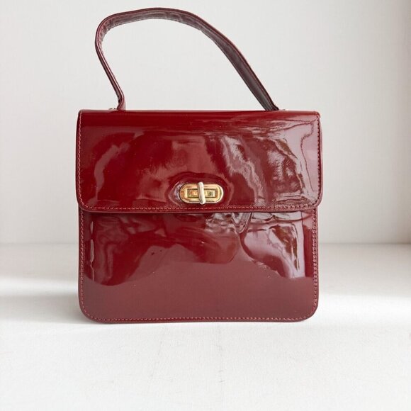 DUO Patent Leather Burgundy Top Handle Bag - Picture 2 of 7